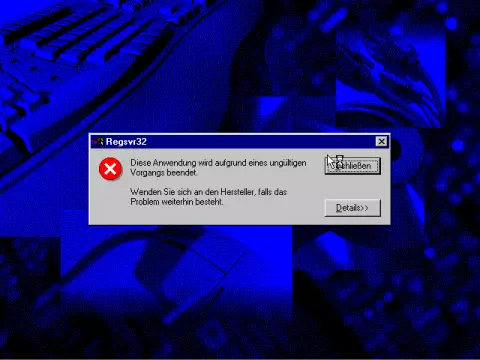 "Screenshot WINDOWS 95 Setup Error Regsvr32"